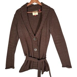Esprit Y2K Merino Wool Blend Shawl Collar Cardigan Belted Brown M